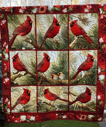 Cardinal Pine Tree Quilted Blanket