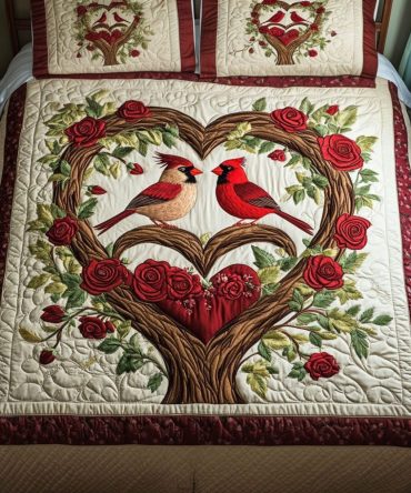 Cardinal Whisper 3-Piece Quilted Bedding Set