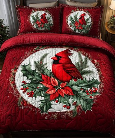 Cardinal Christmas Quilted Bedding Set