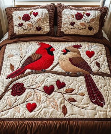 Cardinal Romance 3-Piece Quilted Bedding Set