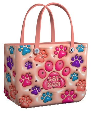 Colorful Cat Mom Paw Print Tote Bag - Perfect For Cat Lovers!