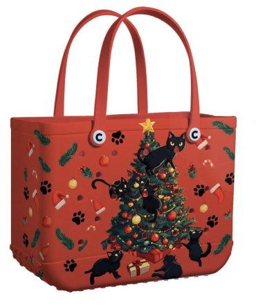 Bucket Tote Bag, Limited Edition Bogg Bag, Beach Bag Meowy Christmas