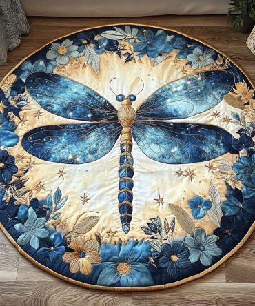 Celestial Night Dragonfly Quilted Round Mat