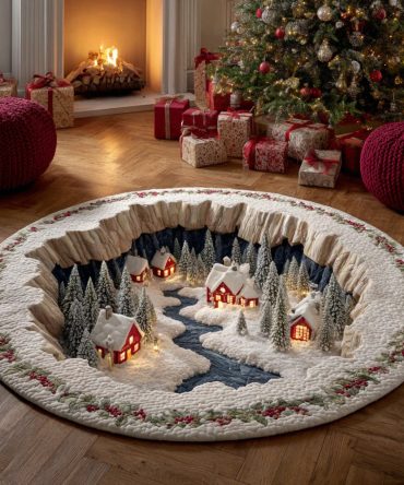 Charming Christmas Village Quilted Round Mat