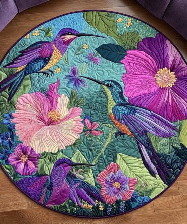 Charming Hummingbird Day Quilted Round Mat