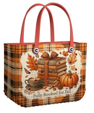 Cozy Autumn Tote Bag - Books, Pumpkin & Latte Design – Perfect Fall Accessory!