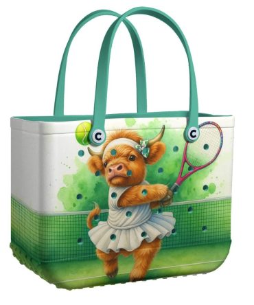 Tennis Cow Tote Bag – Cute & Fun Animal Print Beach/Shopping Bag