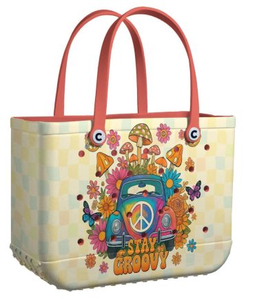 Stay Groovy Hippie Tote Bag – Colorful Retro Design, Perfect For Beach & Everyday Use