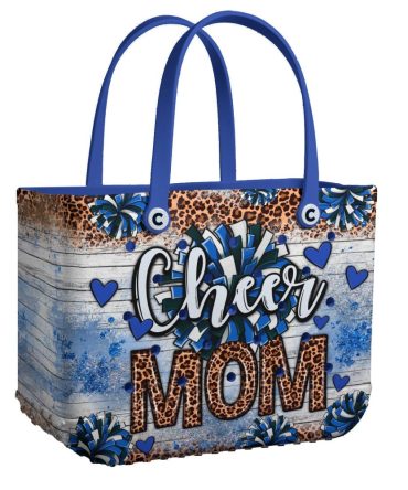 Stylish Cheer Mom Tote Bag - Blue & Leopard Print - Perfect Gift For Cheerleader Moms!