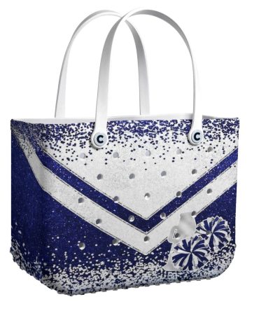 Stylish Blue & White Glitter Tote Bag – Perfect For Cheerleaders & Beach Days!