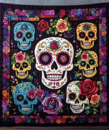 Cheerful Sugar Skull Quilted Blanket
