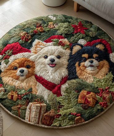 Cheery Pom Trio Quilted Round Mat