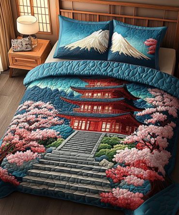 Cherry Blossom Path 3-Piece Quilted Bedding Set