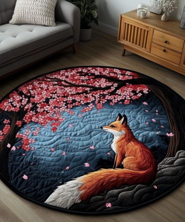 Cherry Fox Bloom Quilted Round Mat