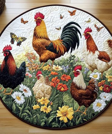 Chicken Cheer Quilted Round Mat