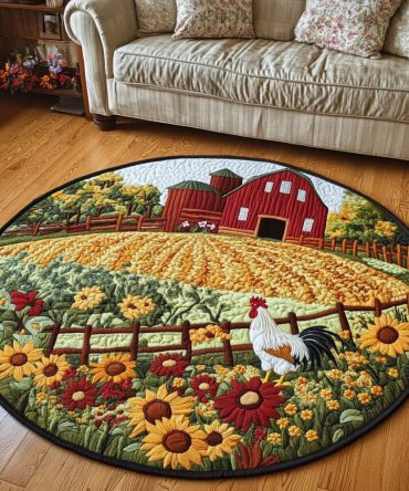 Chicken Farm Quilted Round Mat