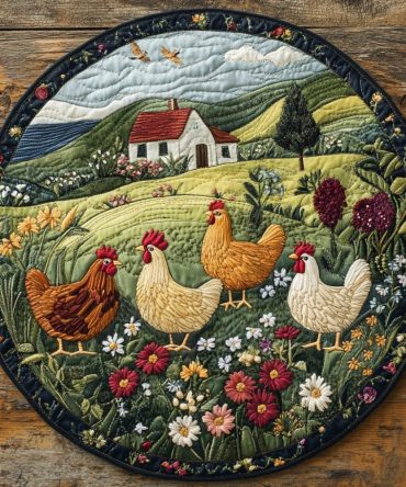 Chicken Feathers Quilted Round Mat
