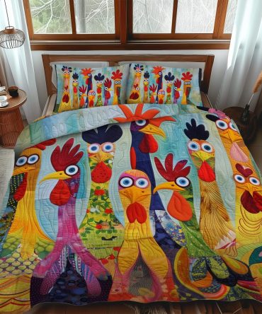 Chicken Vibrant Village 3-Piece Quilted Bedding Set