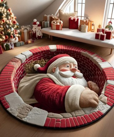 Chimney Santa Claus Illusion Quilted Round Mat