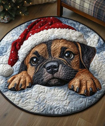 Christmas Boxer Puppy Quilted Round Mat
