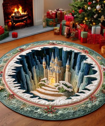 Christmas Castle Path Quilted Round Mat