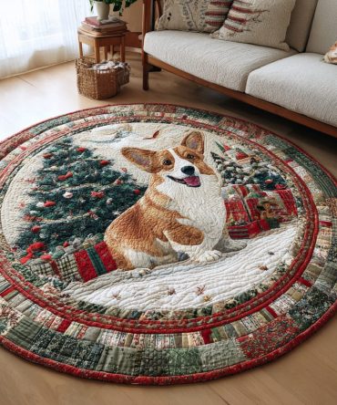 Christmas Corgi Cheer Quilted Round Mat
