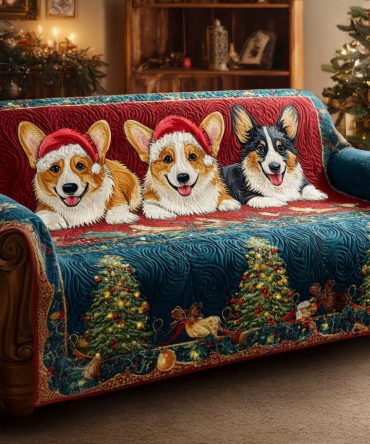 Christmas Corgi Lane Quilted Sofa Cover