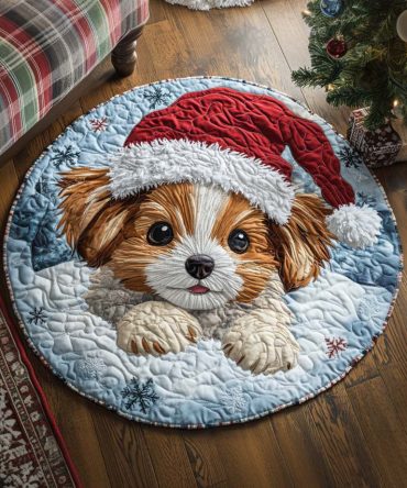 Christmas Papillon Dog Quilted Round Mat