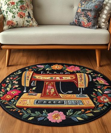Classic Sewing Machine Quilted Round Mat