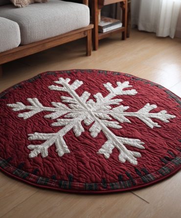 Classic Snowflake Emblem Quilted Round Mat
