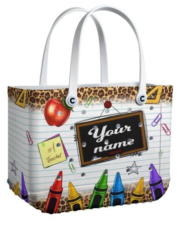 Personalized Teacher Tote Bag - Custom Name, Colorful Crayon Design, Perfect Gift For Educators