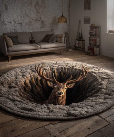 Cliff Stag Gaze Quilted Round Mat