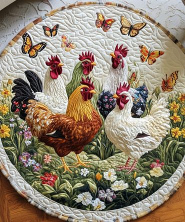 Cluck Blossom Quilted Round Mat