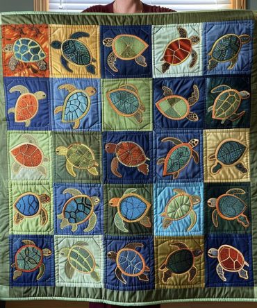 Coastal Turtle Haven Quilted Blanket