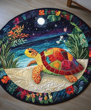 Coastal Turtle Drift Quilted Round Mat