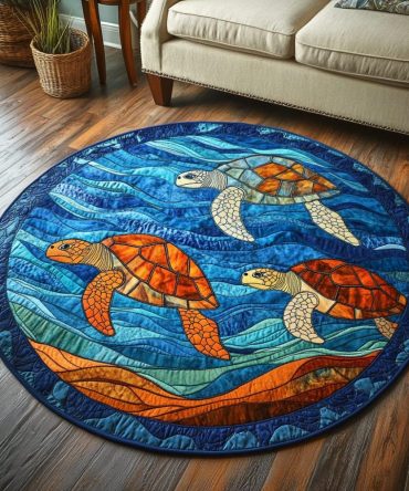 Coastal Turtle Quilted Round Mat