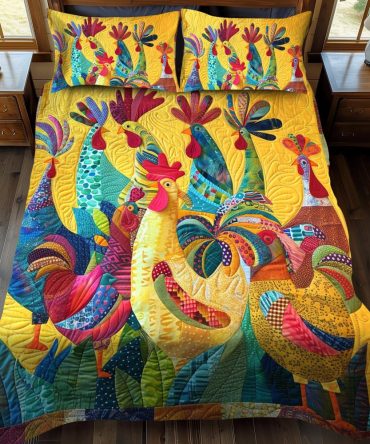 Colorful Cockcrow 3-Piece Quilted Bedding Set
