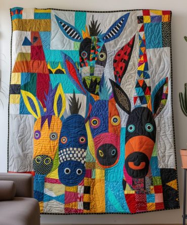 Colorful Donkey Delight Quilted Blanket