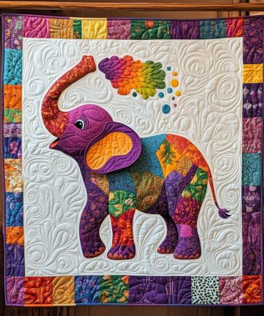 Colorful Elephant Quilted Blanket