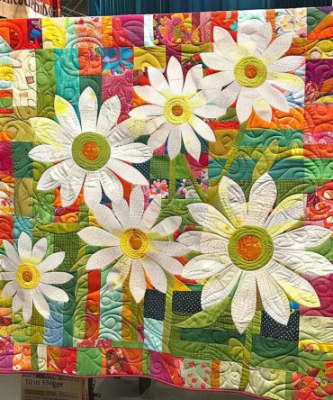 Colorful Floral Delight Quilted Blanket