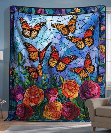 Colorful Monarch Butterflies Quilted Blanket