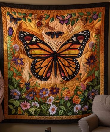 Colorful Monarch Butterflies Quilted Blanket