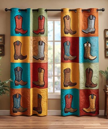 Colorful Boot Parade Quilted Curtains