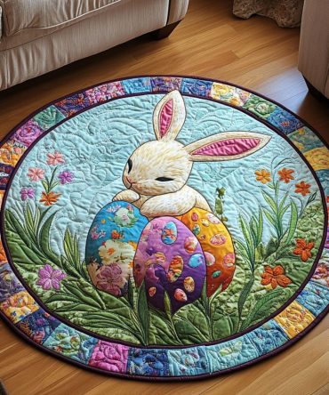 Colorful Bunny Quilted Round Mat