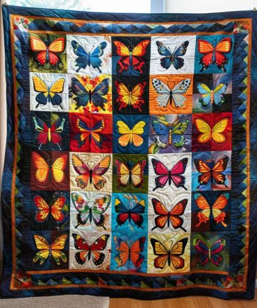 Colorful Butterflies Quilted Blanket