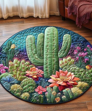 Colorful Cacti Quilted Round Mat