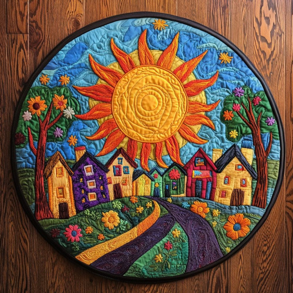 Colorful Crescent Quilted Round Mat