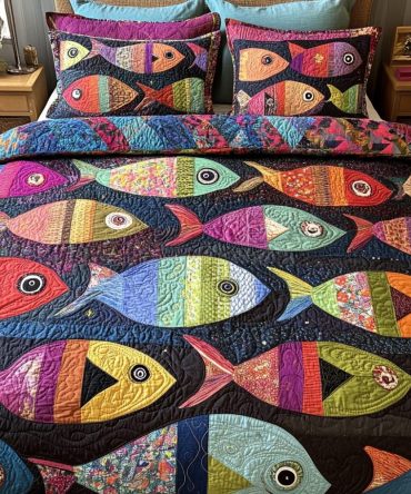 Colorful Fishes 3-Piece Quilted Bedding Set