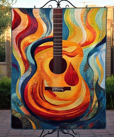 Colorful Guitar Rhythms Art Quilt Hanging