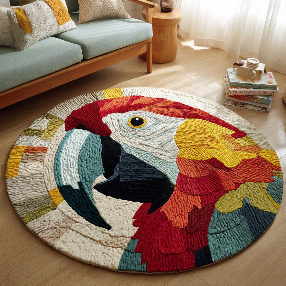 Colorful Macaw Quilted Round Mat